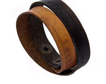 Unisex bracelet wrap bracelet genuine leather brown-light brown, adjustable size 180, 200 and 215 mm, width: 15 mm.