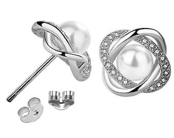 Studs 925 sterling silver with white freshwater pearls for women and girls