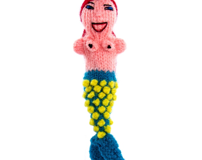 Mermaid finger puppet theater for playing and learning from wool knitting for kids and babies