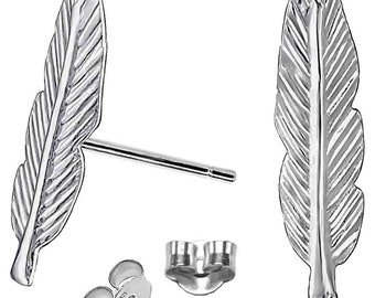 Feather stud earrings made of 925 sterling silver with butterfly clasp for women girls