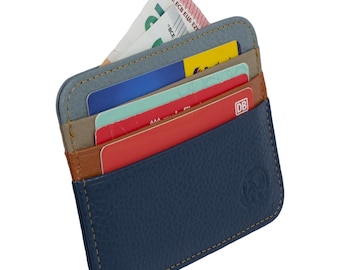 RFID Card Case Genuine Leather Blue – 6 Card Slots, 1 Bill Compartment, Slim Card Holder 11×9×0.5 cm