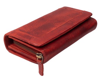 Women's wallets or purses made of genuine leather with RFID protection, large and compact with many credit card slots