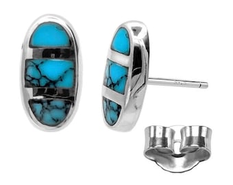 Earrings 925 Sterling Silver Earrings in oval shape with gemstones in turquoise blue color for women and girls.