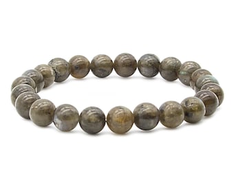 Gemstone Labradorite Lucky Charm Yoga Stone Bracelets for Women, Men and Girls Stretch and Elastic Adjustable (17.0)