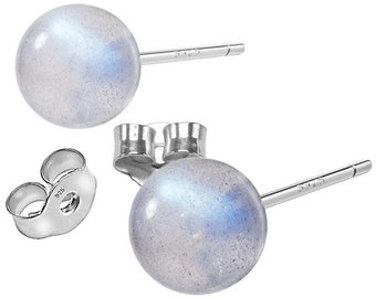 Gemstone stud earrings 925 sterling silver with rainbow moonstone for women and girls.