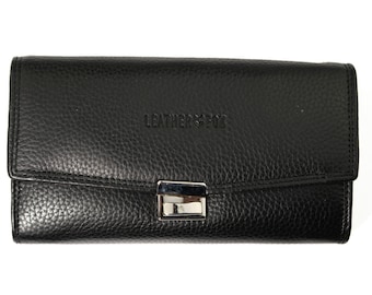 Women's wallets or purses made of genuine leather with RFID protection, large and compact with many credit card slots