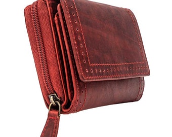 High quality Elegant and genuine buffalo leather Compact wallet Wallet or purse with special many credit card compartments in red color