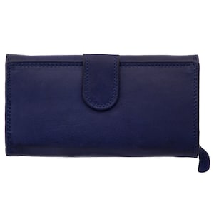Brieftasche o Reisetasche Geldbörse mit RFID Schutz aus echt Leder besonderes mit viele Kreditkartenfächer für Damen in Blau Farbe