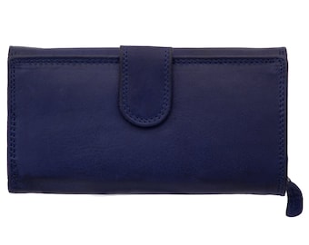 Wallet or travel bag purse with RFID protection made of genuine leather special with many credit card slots for women in blue color