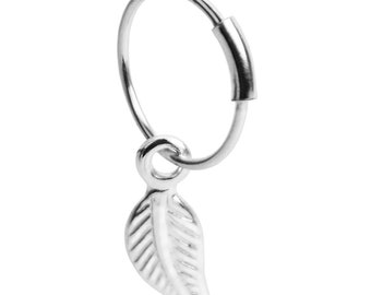 Piercing Ring 925 Sterling Silver Thin with Feather Hoop Ear Piercing and Tunnel Closure for Women, Men and LGBT