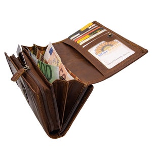 Damenbrieftasche und Portemonnaie, mit RFID-Schutz aus echtem und sehr weichem Leder, kompakt und vielen speziellen Fächern für Karten. Bild 5