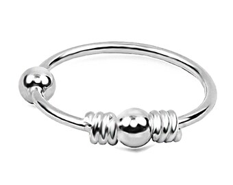 Piercing Ring Ear Piercing and Hoop Nose Piercing in fine 925 sterling silver for women, girls and teens ball clasp.