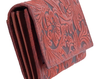 Women's wallet/purse made of cowhide leather with RFID protection, 17x10x3 cm, 10 card slots, 6 bill compartments, red