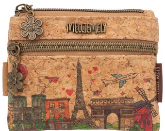 Vegan cork wallet with Paris motif & flower pendant – charming, sustainable and perfect for globetrotters