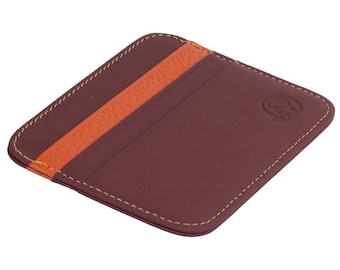 RFID card case genuine leather dark red – 6 card slots, 1 bill compartment, slim card holder 11×9×0.5 cm