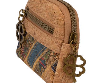 Vegan mini cork bag with boho pattern & lucky clover pendant – sustainable, stylish and perfect for on the go