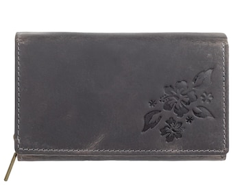 Women's wallets or purses made of genuine leather with RFID protection, large and compact with many credit card slots