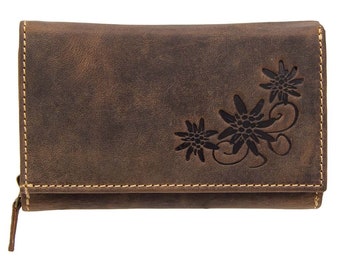 Women's wallets or purses made of genuine leather with RFID protection, large and compact with many credit card slots