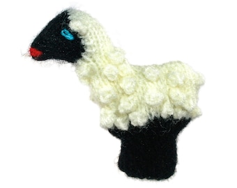 Sheep finger puppet theater for children and babies to play and learn by knitting wool