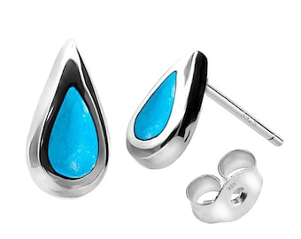 Earrings 925 Sterling Silver Earrings with gemstones in the form of water drops in turquoise blue color for women and girls.