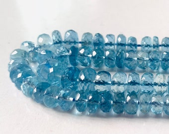 AAA+ Quality Aquamarine Necklace Size 3.5-9 MM Natural Blue Aquamarine Faceted Heishi Tyre Beads 16 Inches Strand