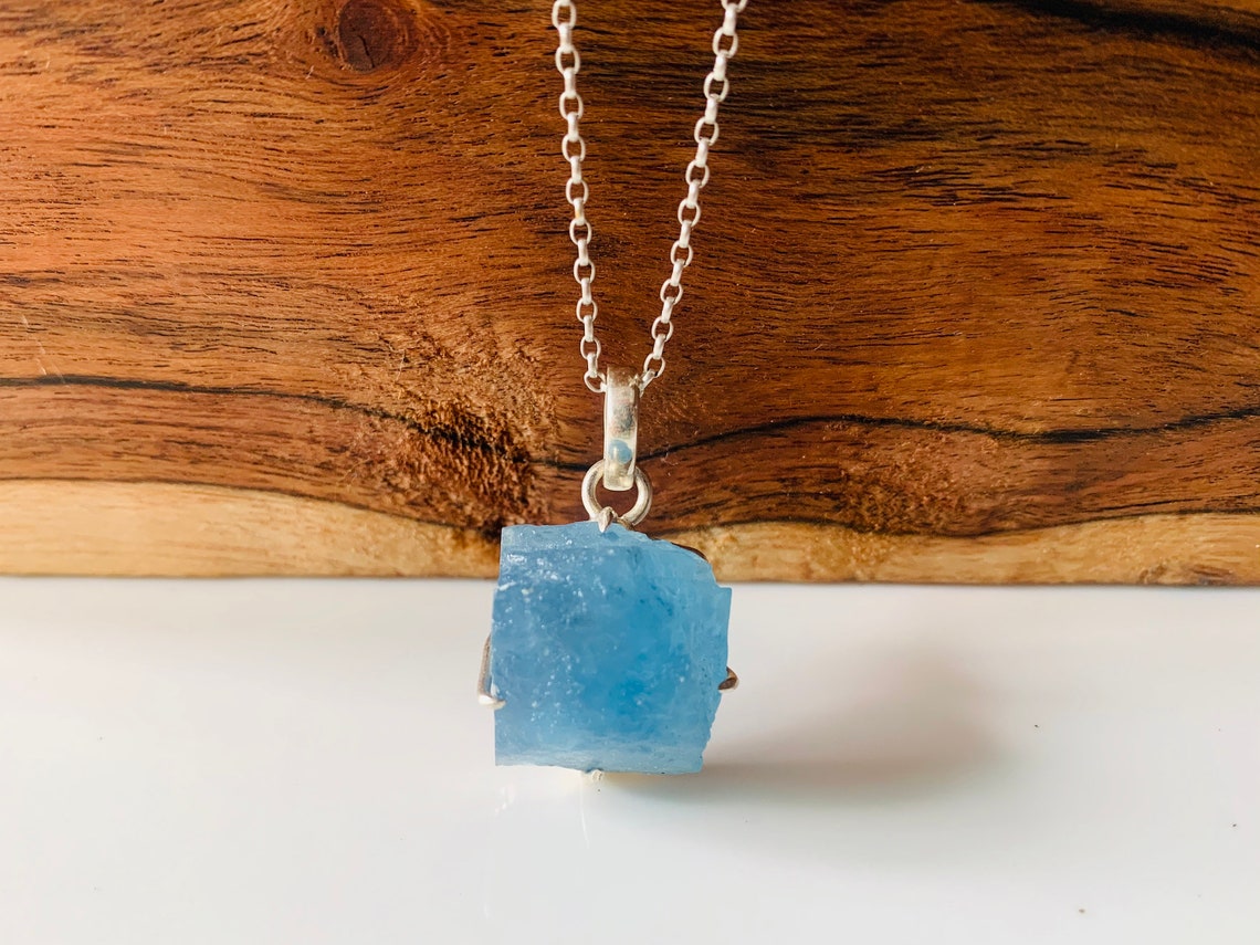 Natural Aquamarine Pendant in 925 Sterling Silver Raw Etsy