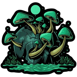 Grüner Skull & Magic Mushrooms Vinyl Sticker