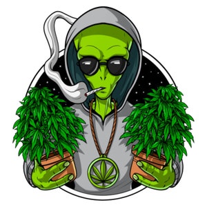 Alien Stoner with Plants Vinyl Sticker