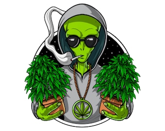 Alien Stoner with Plants Vinyl Sticker
