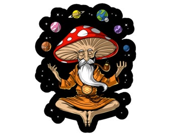 Mushroom Head Man with Planets Vinyl Sticker