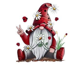 Gnome Peace Sign Red Vinyl Sticker