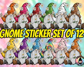 Gnome Peace Sign Stickers Set of 12 - Die Cut Vinyl - Various Sizes