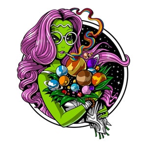 Alien Hippie Stoner & Planets Vinyl Sticker