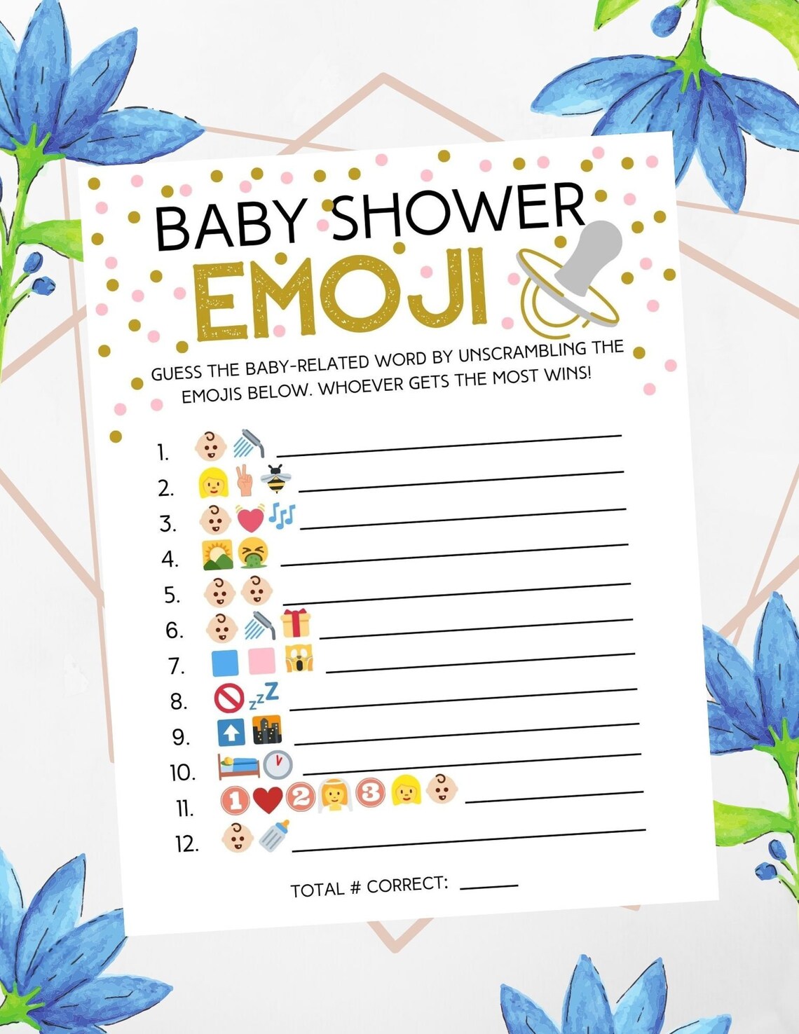 Emoji Baby Shower Game Answer Key Emoji Game Emoji Etsy