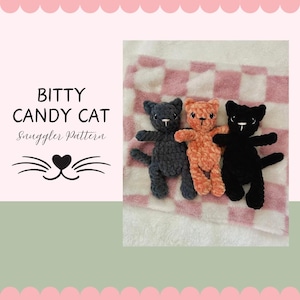 Bitty Candy Cat Crochet Snuggler Pattern, Crochet Lovey Pattern, PDF Pattern, Kitty Cat Plushie, Plush Cat Lovey, Newborn Baby Shower Gift,