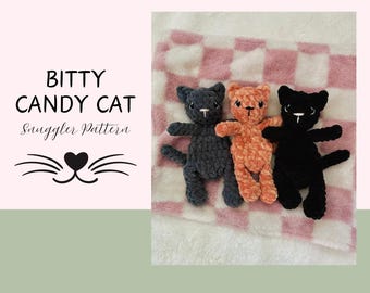 Bitty Candy Cat Crochet Snuggler Pattern, Crochet Lovey Pattern, PDF Pattern, Kitty Cat Plushie, Plush Cat Lovey, Newborn Baby Shower Gift,