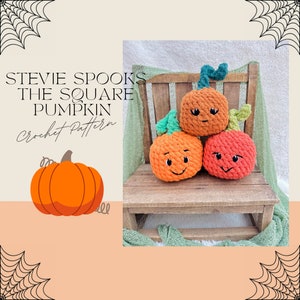 Stevie Spooks the Square Pumpkin Pattern / Crochet Pattern / Crochet Pumpkin Pattern / Amigurumi Pattern / Fall Pattern / Halloween Crochet