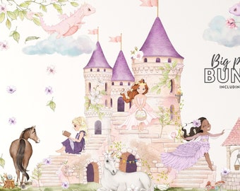 Prinses muurstickers - prinses kasteel muur sticker - Fairy muur sticker - Peel en Stick