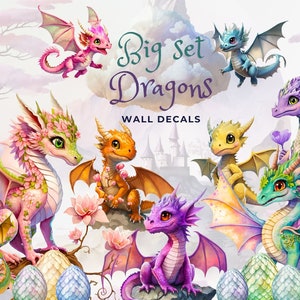Dragon Decal for Wall - Nursery Wall Stickers - Wall Art Decor for Kids Room or Playromm