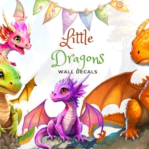 Baby Dragons Wall Decal Set: Watercolor Nursery Art
