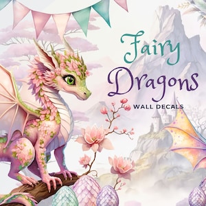 Whimsical Dragons Wall Decals for kids / Girly Nursery Wall Sticker / Baby Girl Playroom