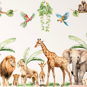Stickers muraux chambre d'animaux safari Grands stickers muraux jungle Stickers La magie des animaux sauvages pour filles et garçons image 1