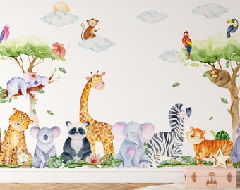 Watercolor Jungle Animals Wall Decal: Safari Nursery Decor