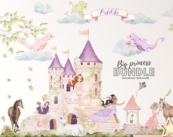 Prinses muurstickers - prinses kasteel muur sticker - Fairy muur sticker - Peel en Stick