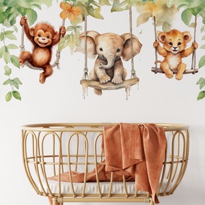 Safari Animals on Swings Wall Decals: Jungle Nursery Decor