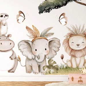 Watercolor Safari Nursery Wall Decals – Jungle Animal Wall Stickers for Kids – Elephant Giraffe Lion – Removable Vinyl Decor