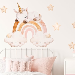 Sleeping Unicorn Wall Decal - Girl's Bedroom decoration - Boho Nursery Wall Sticker for a girl