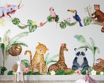 Déco chambre d'enfant jungle - Sticker mural jungle pour enfant - Sticker mural Safari - Chambre de bébé animal