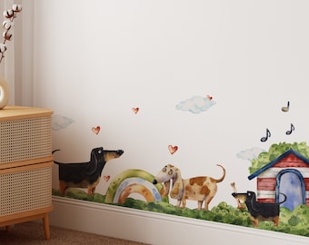 Dachshund Dog Wall Decal for Nursery - Dog Stickers for Wall - Big Wall Sticker with German badger-dog for Boys and Girs Room