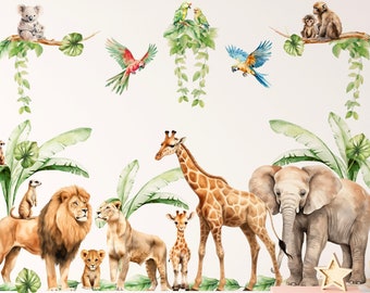 Safari dierenkamer muurstickers – grote jungle muurstickers – magie van de wilde dierenstickers voor meisjes en jongens